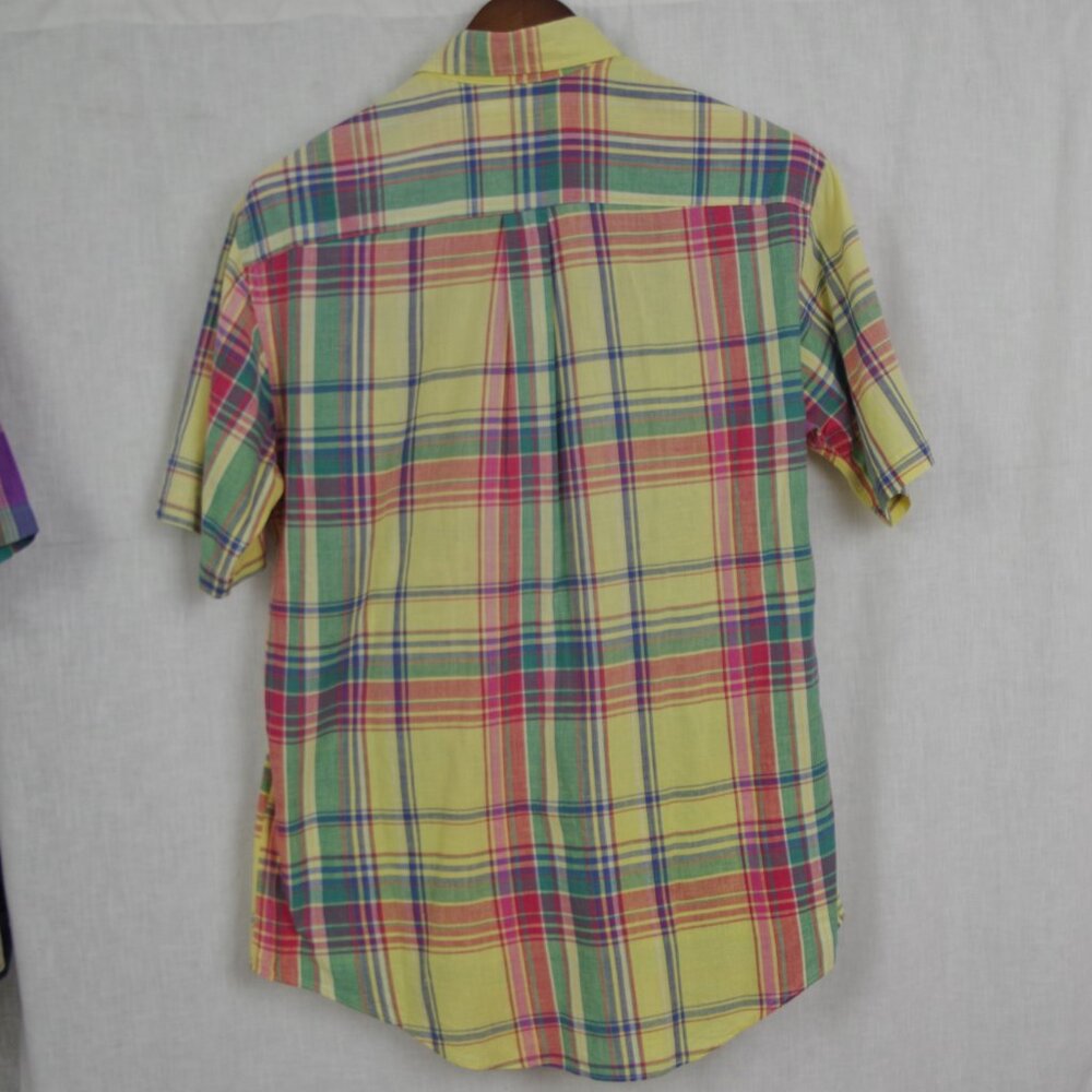2 USA Made EMS Short Sleeve Madras Plaid Cotton Button Down Collared Shirts - Picture 9 of 12